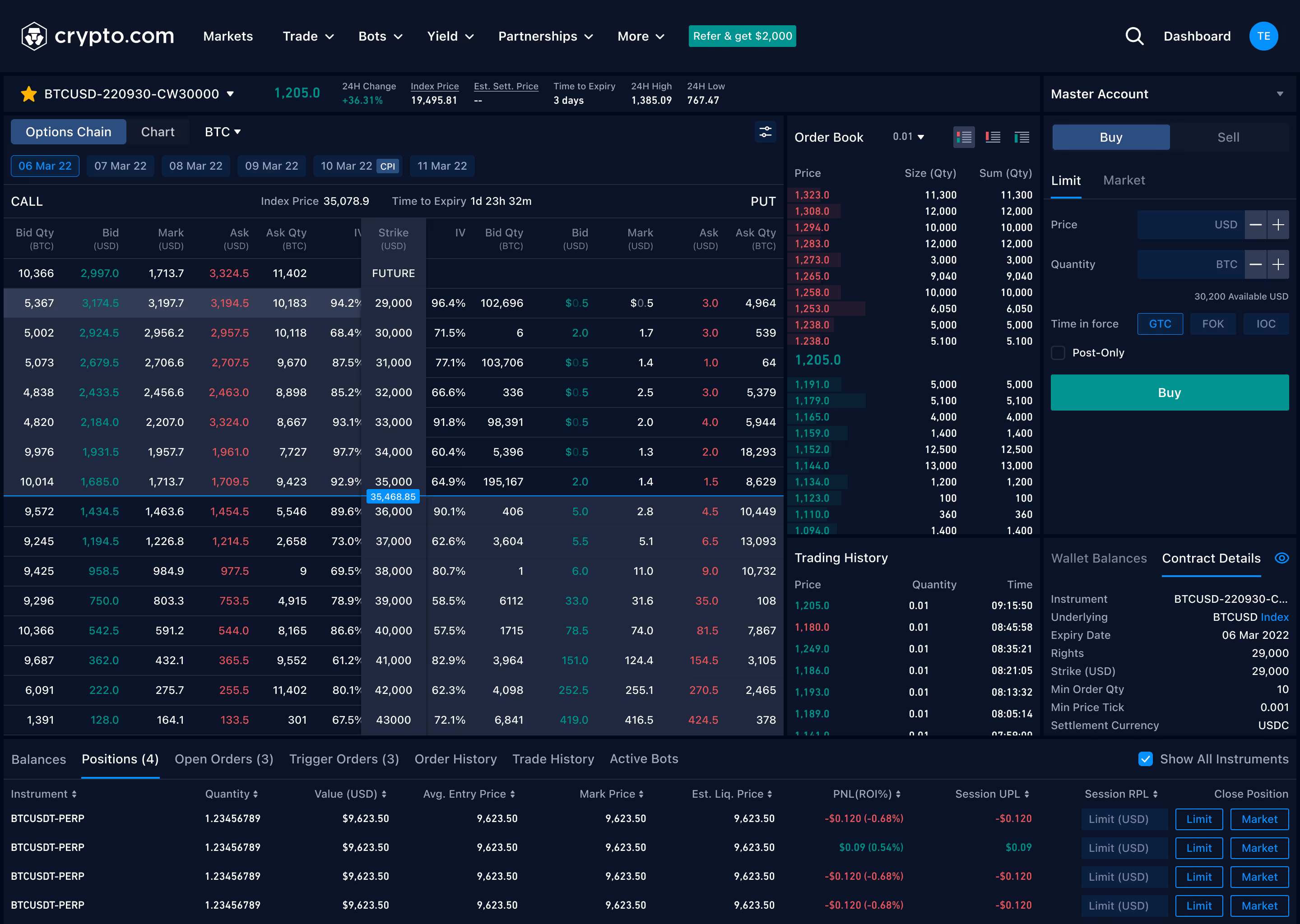 Option trading UI